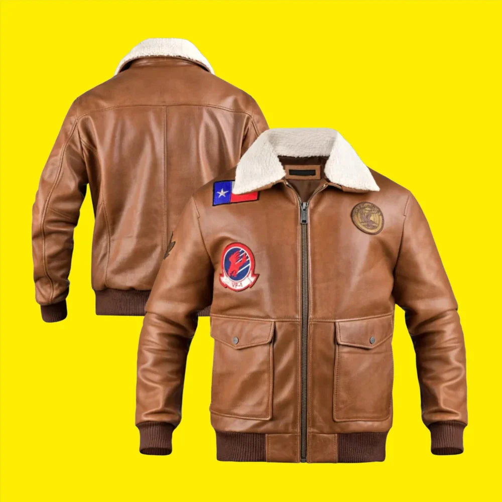 Men's Brown Bomber Aviator Cowhide Leather Jacket – Premium Soft Genuine Leather