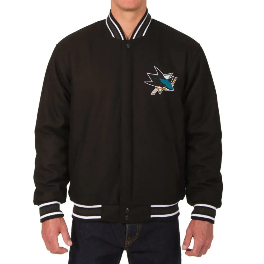 San Jose Sharks One Color Wool Varsity Jacket – Black