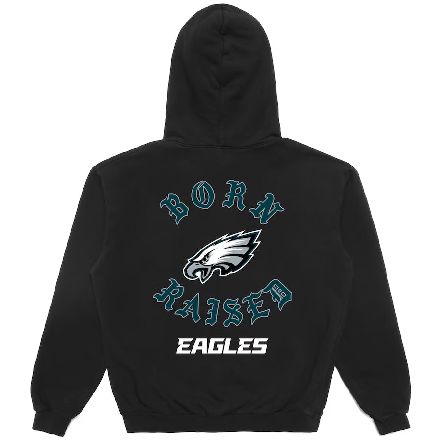 Born x Raised Black Philadelphia Eagles Chrome Rocker Hoodie - Recreated Inspired Edition