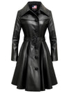 Women Black Real Long Leather Coat