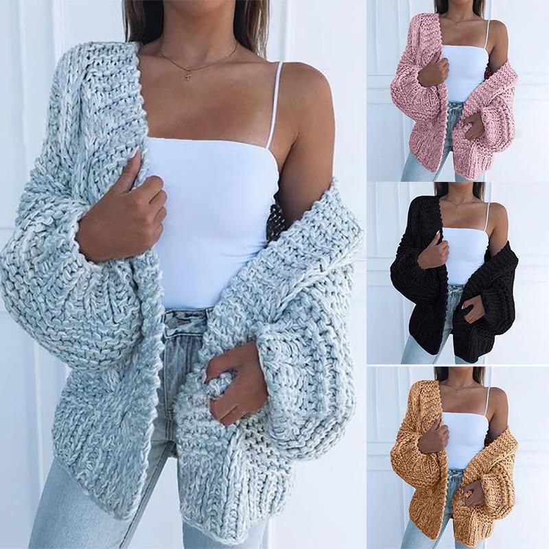 2026 European and American Aliexpress Women's Original Quality Thickened Mohair Cardigan Sweater Casual Open-Front Warm Coat
