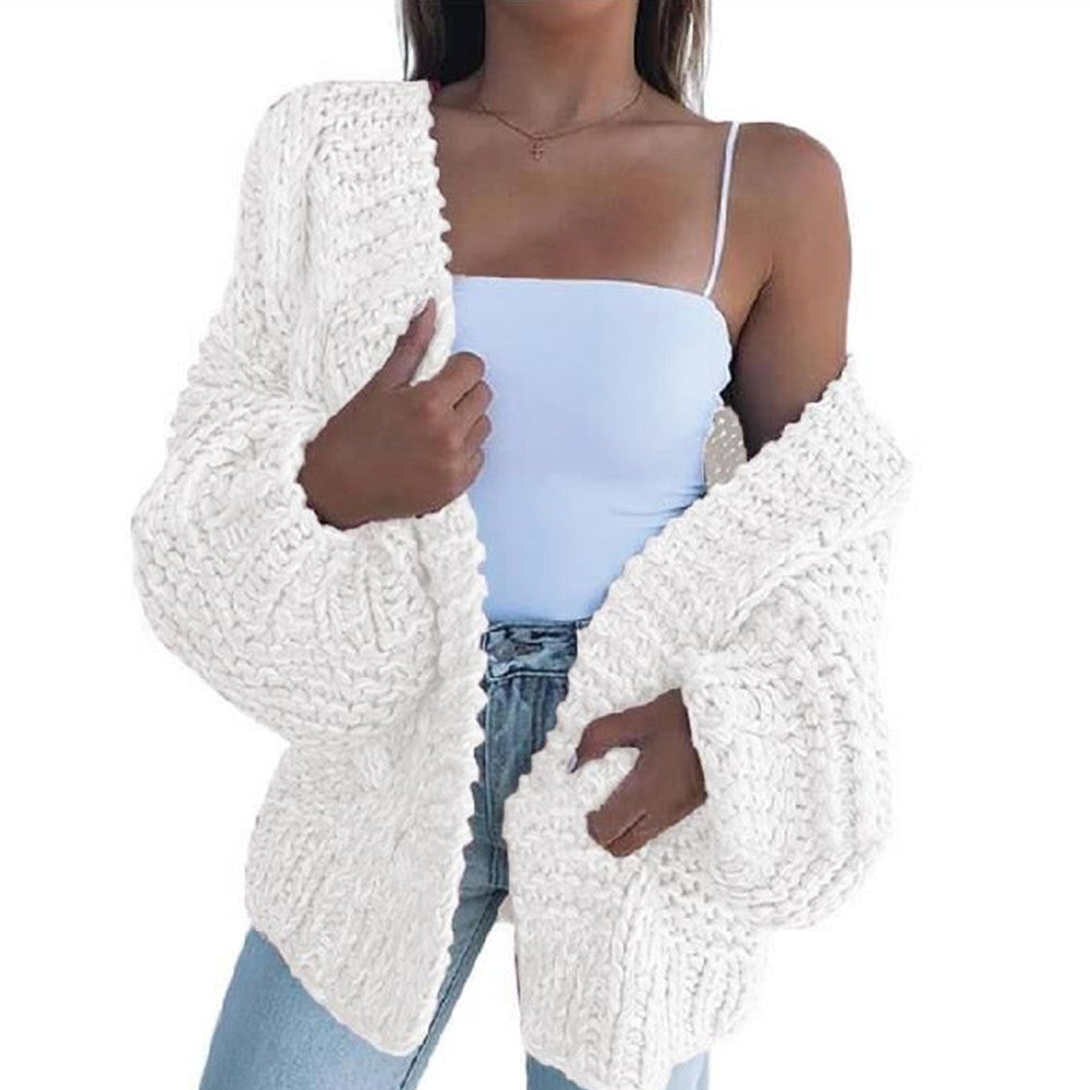 2026 European and American Aliexpress Women's Original Quality Thickened Mohair Cardigan Sweater Casual Open-Front Warm Coat