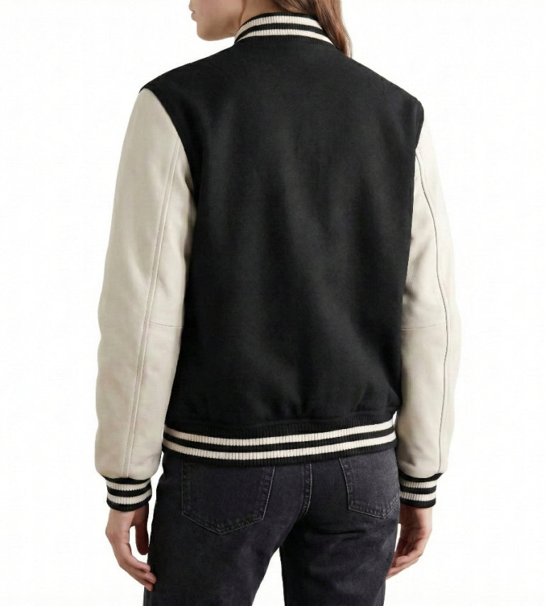 Womens Black and White Varsity Jacket