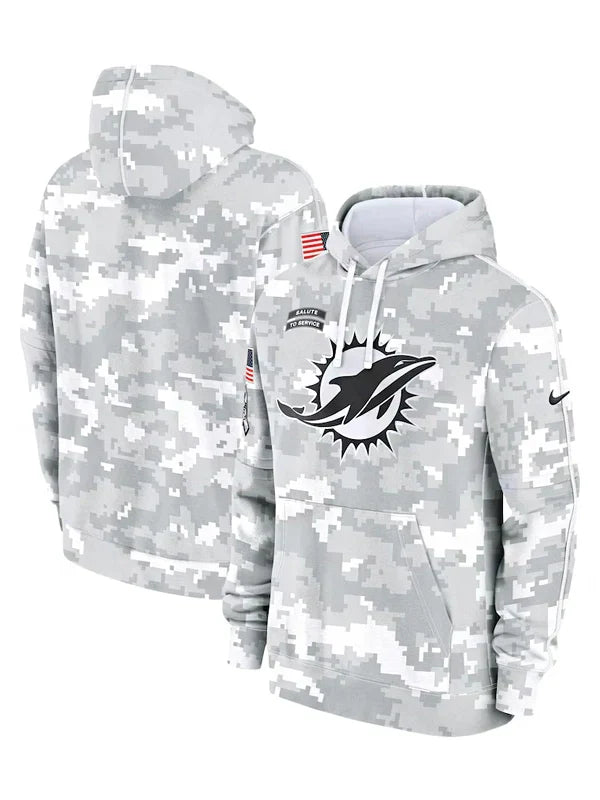 2024 Miami Dolphins Arctic Camo Salute to Service Hoodie - Recreated Inspired Edition
