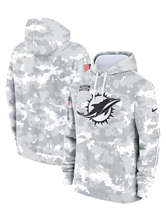 2024 Miami Dolphins Arctic Camo Salute to Service Hoodie - Recreated Inspired Edition