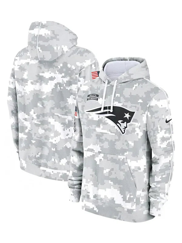 2024 New England Patriots Arctic Camo Salute to Service Hoodie - Recreated Inspired Edition