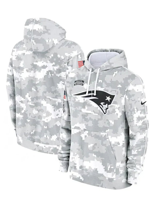 2024 New England Patriots Arctic Camo Salute to Service Hoodie - Recreated Inspired Edition