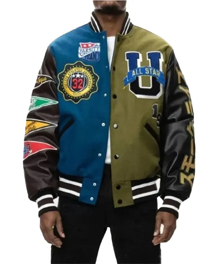 All Star Matcha Olive Letterman Varsity Jacket - Recreated Inspired Edition
