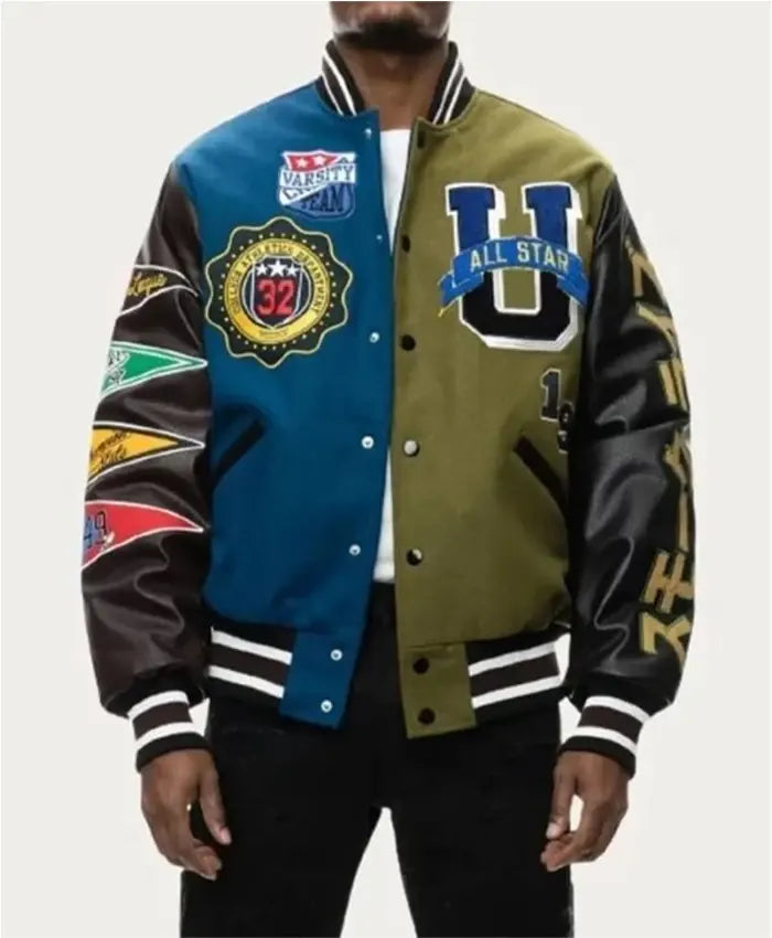 All Star Matcha Olive Letterman Varsity Jacket - Recreated Inspired Edition