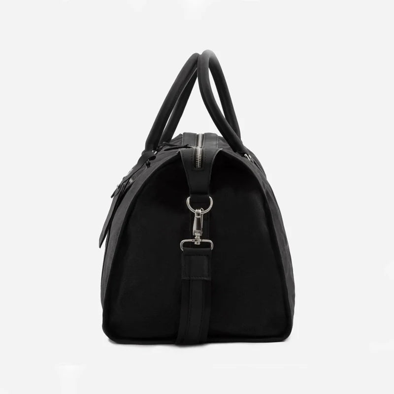 Black Leather Weekender Bag For Travelling