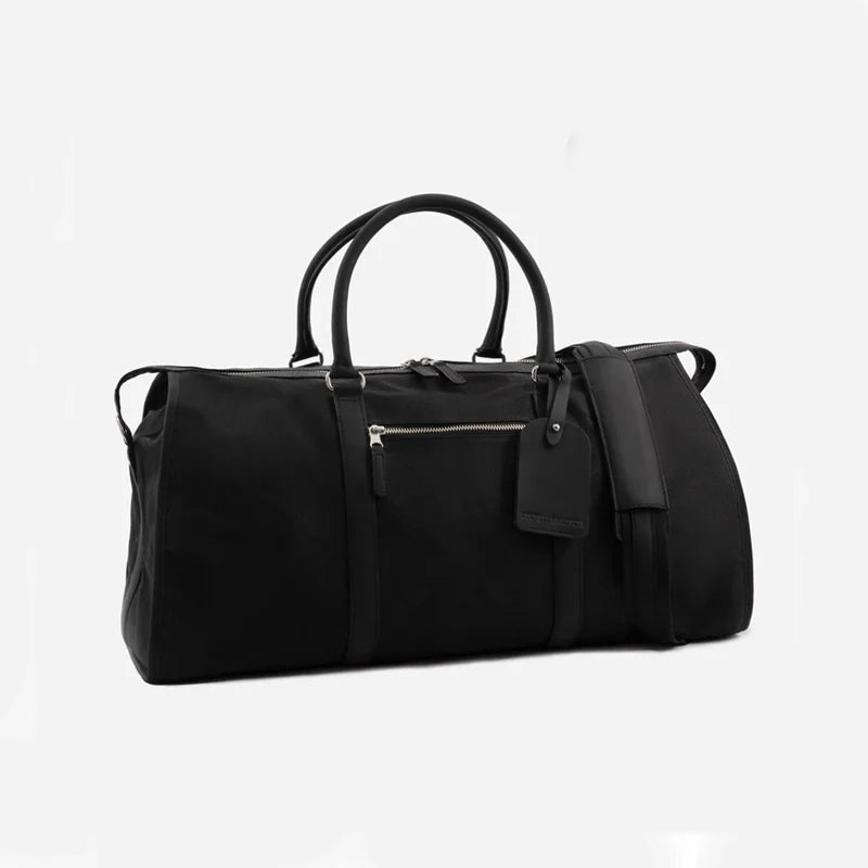 Black Leather Weekender Bag For Travelling