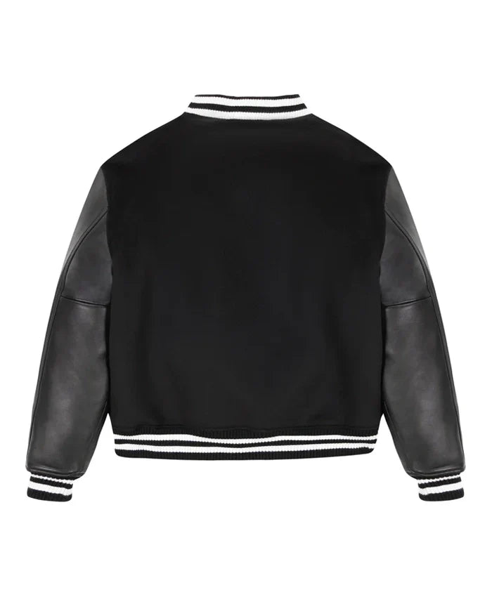 Black Wool Varsity Jacket - Recreated Inspired Edition With Leather Sleeves
