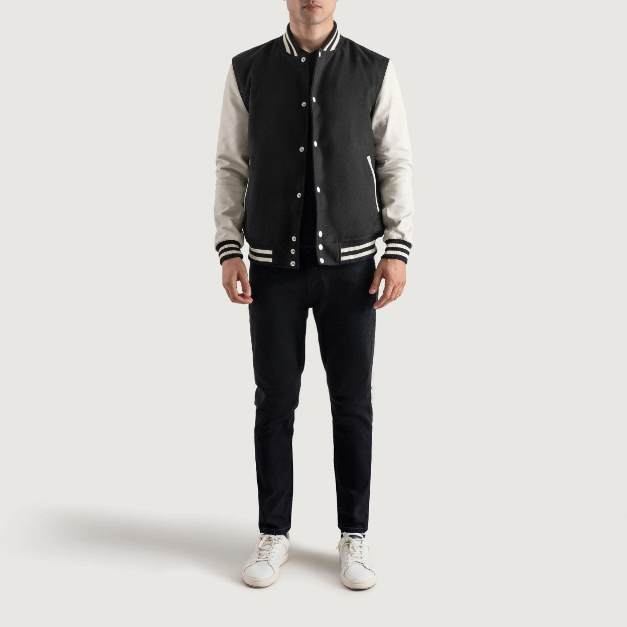 Black and White Wool & Leather Letterman Varsity Jacket - Recreated Inspired Edition