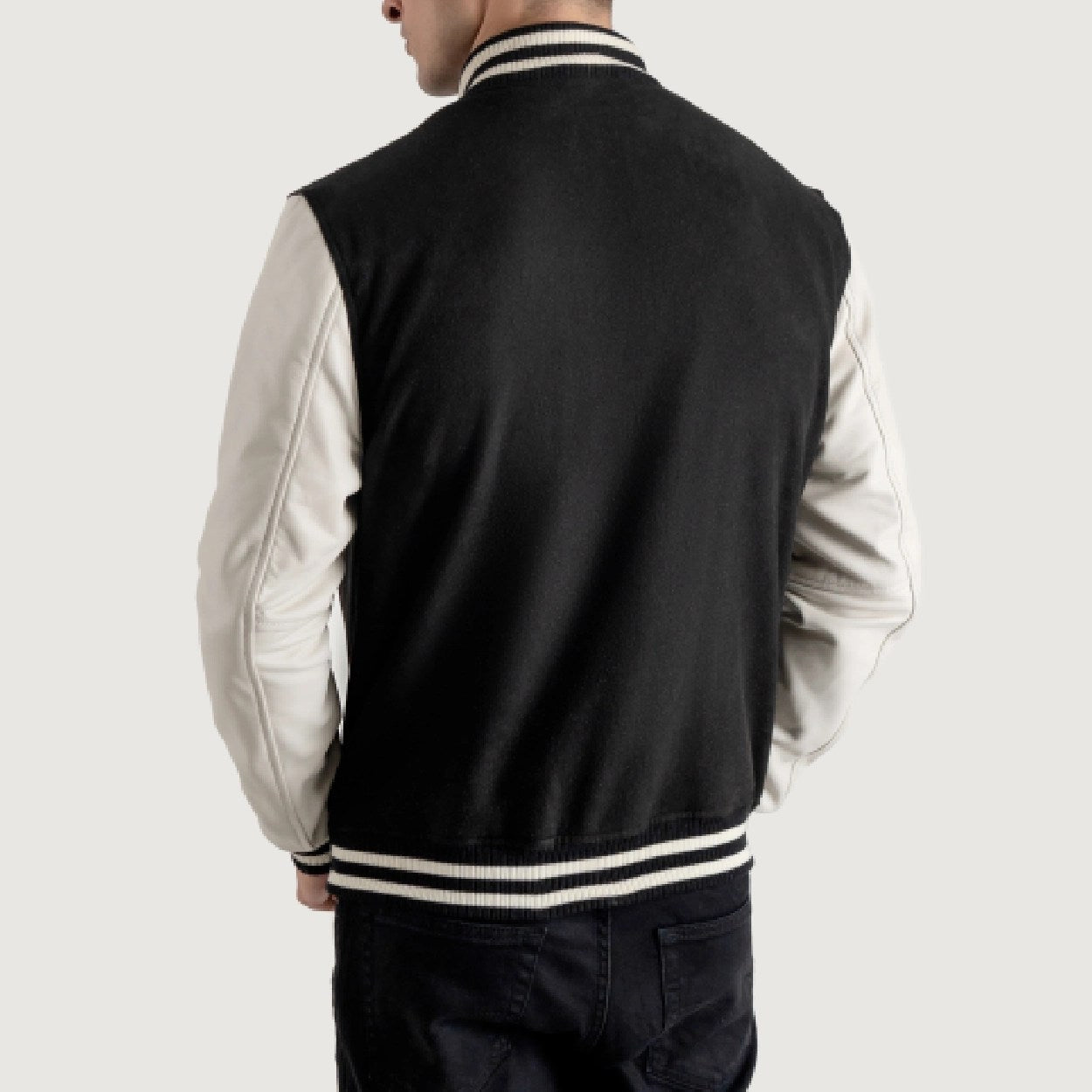 Black and White Wool & Leather Letterman Varsity Jacket - Recreated Inspired Edition