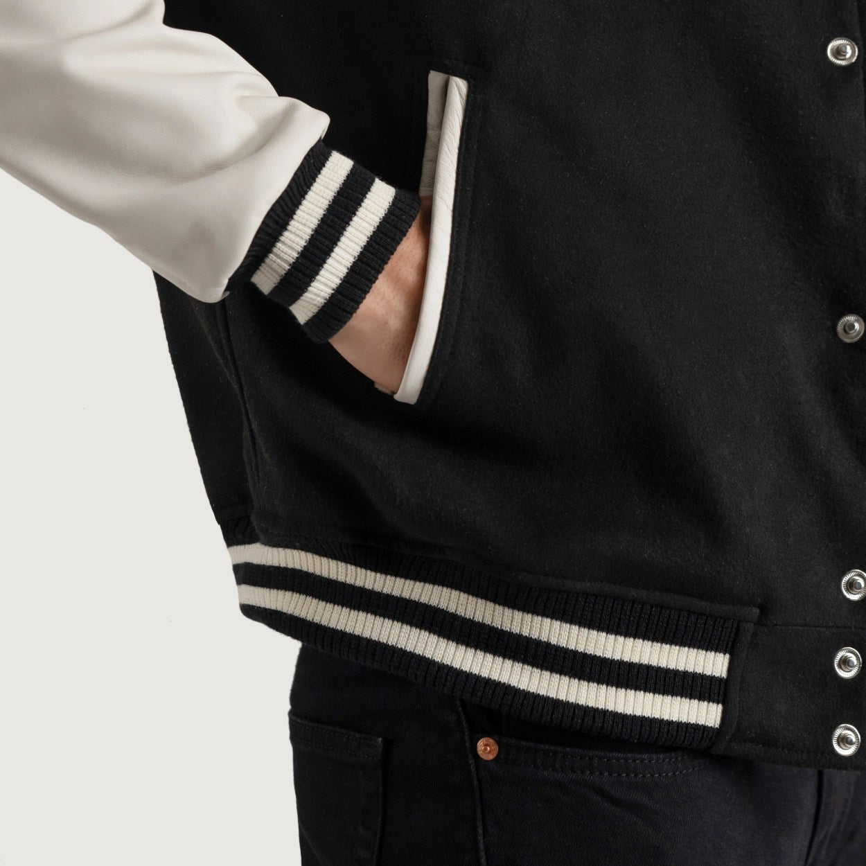 Black and White Wool & Leather Letterman Varsity Jacket - Recreated Inspired Edition