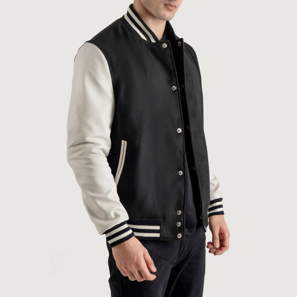 Black and White Wool & Leather Letterman Varsity Jacket - Recreated Inspired Edition