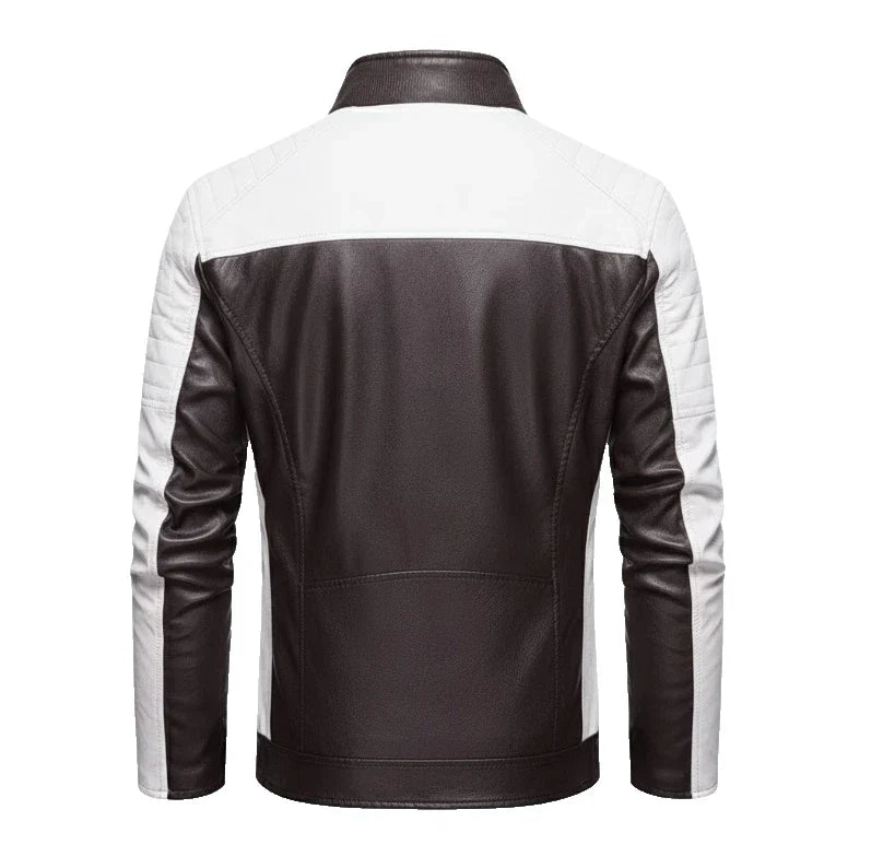 Black and white leather jacket on a white background