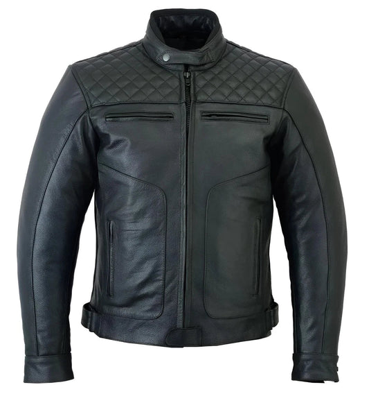 Black leather jacket on a white background