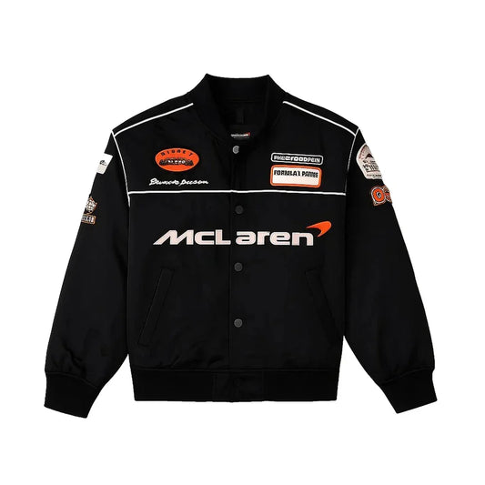 Black jacket with McLaren logo on a white background