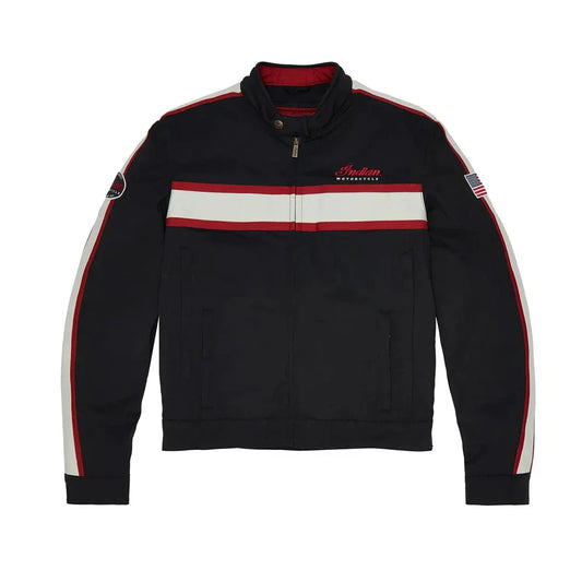 Black jacket with red and white stripes on a white background