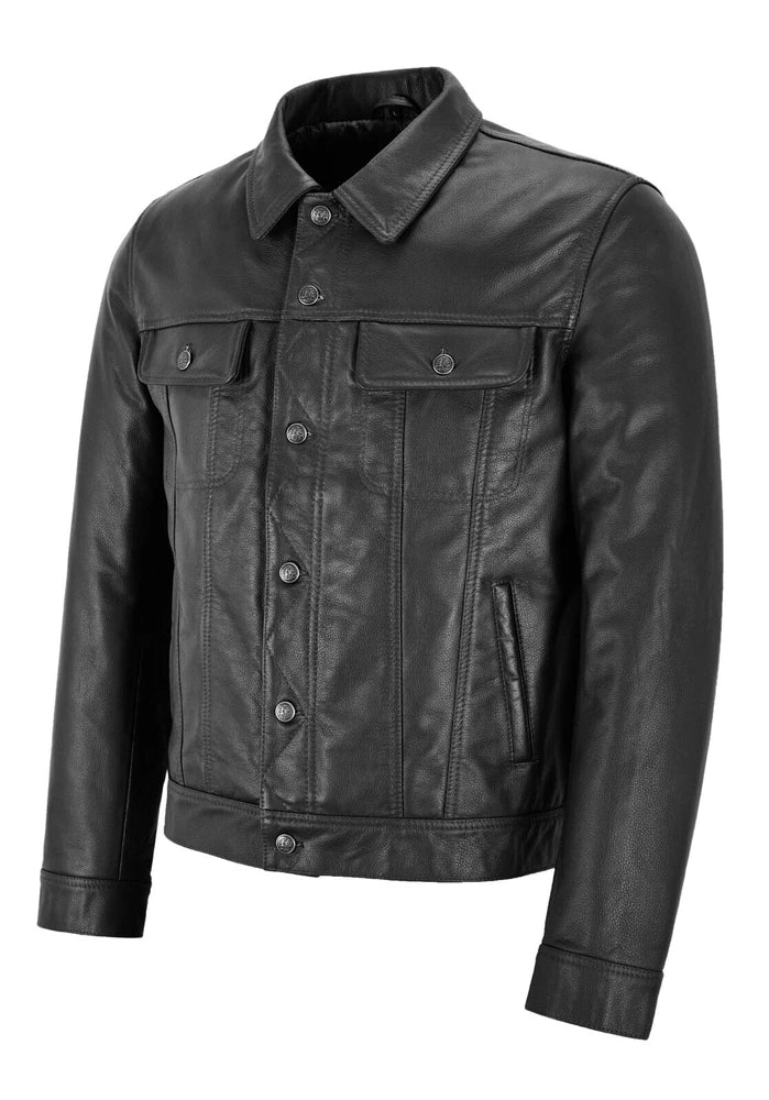 Black leather jacket on a white background