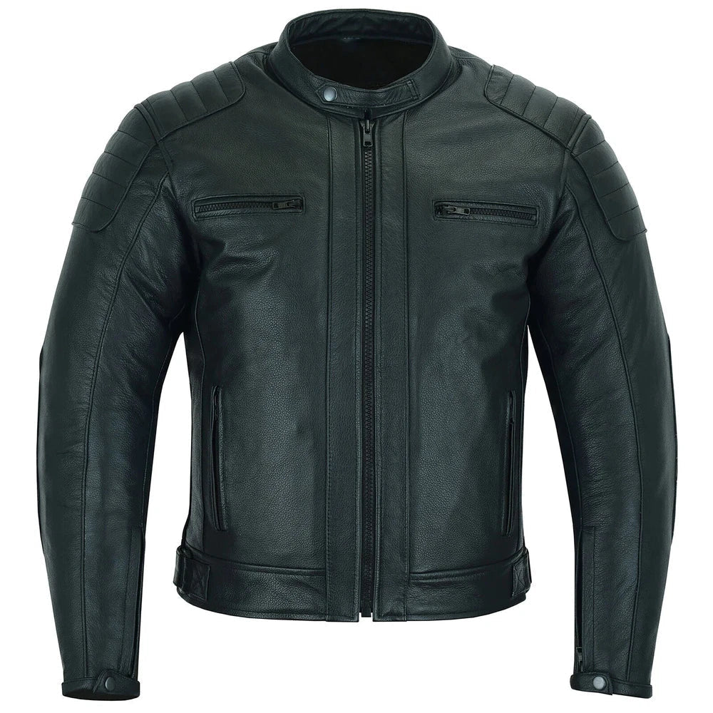 Black leather jacket on a white background