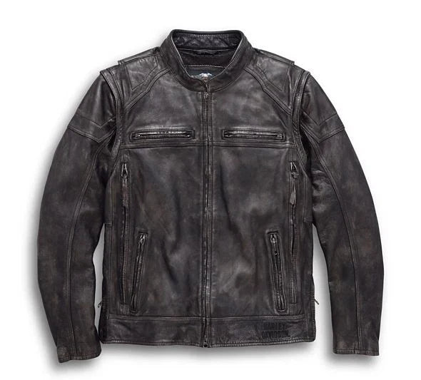 Black leather jacket on a white background