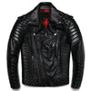 Black leather jacket with quilted details on a white background