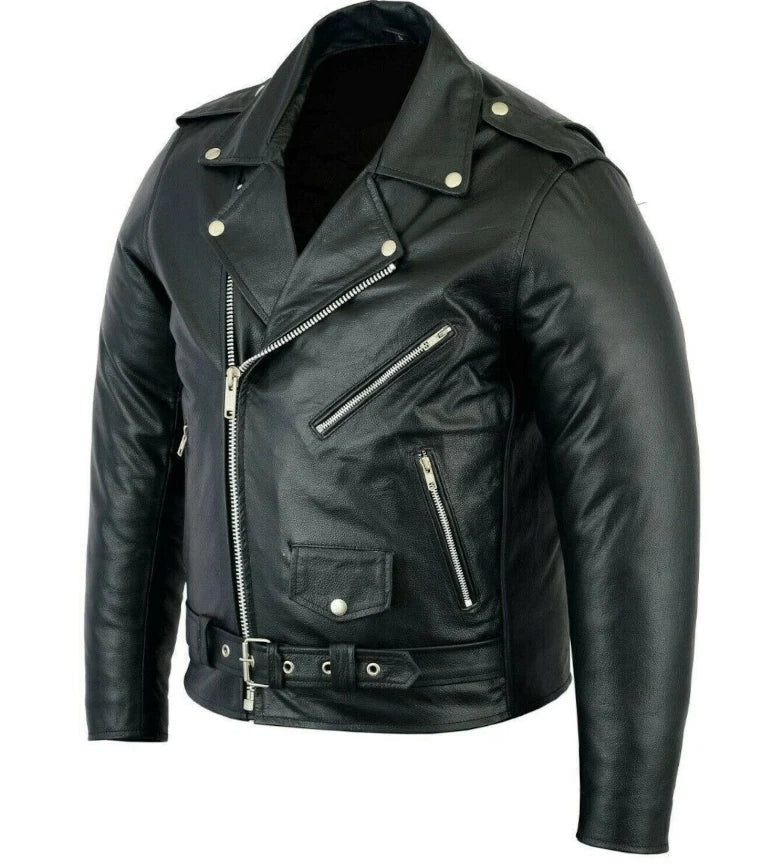 Black leather jacket with silver zippers on a white background