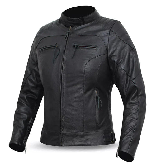 Black leather jacket on a plain background