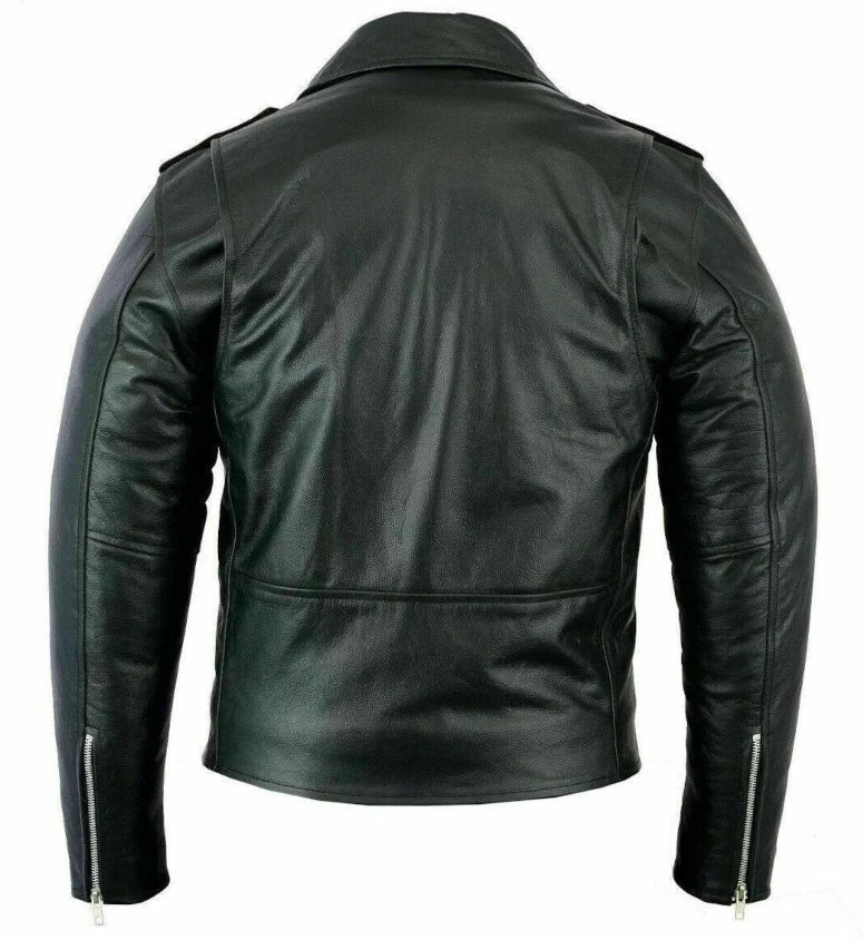 Black leather jacket on a white background
