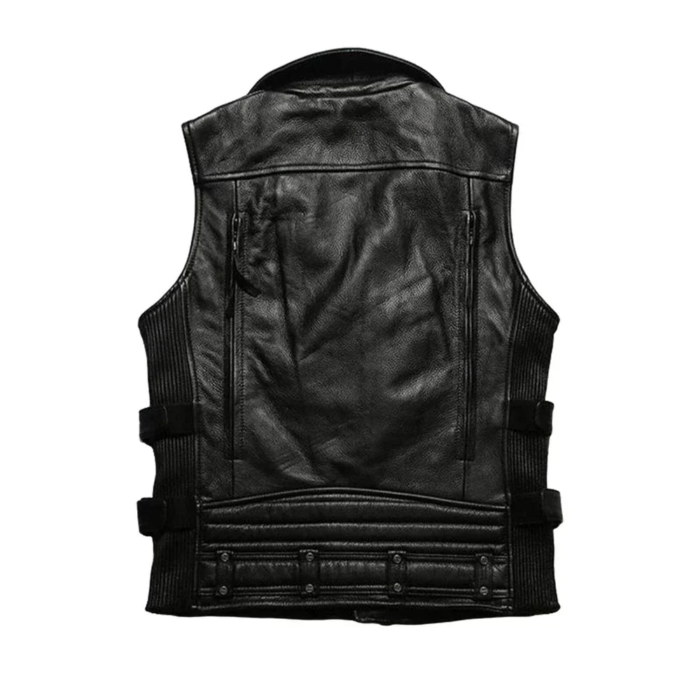Black leather vest on a white background
