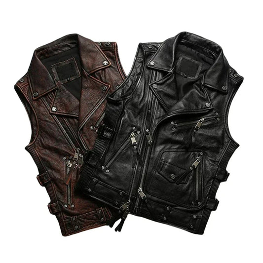 Black leather vest on a white background