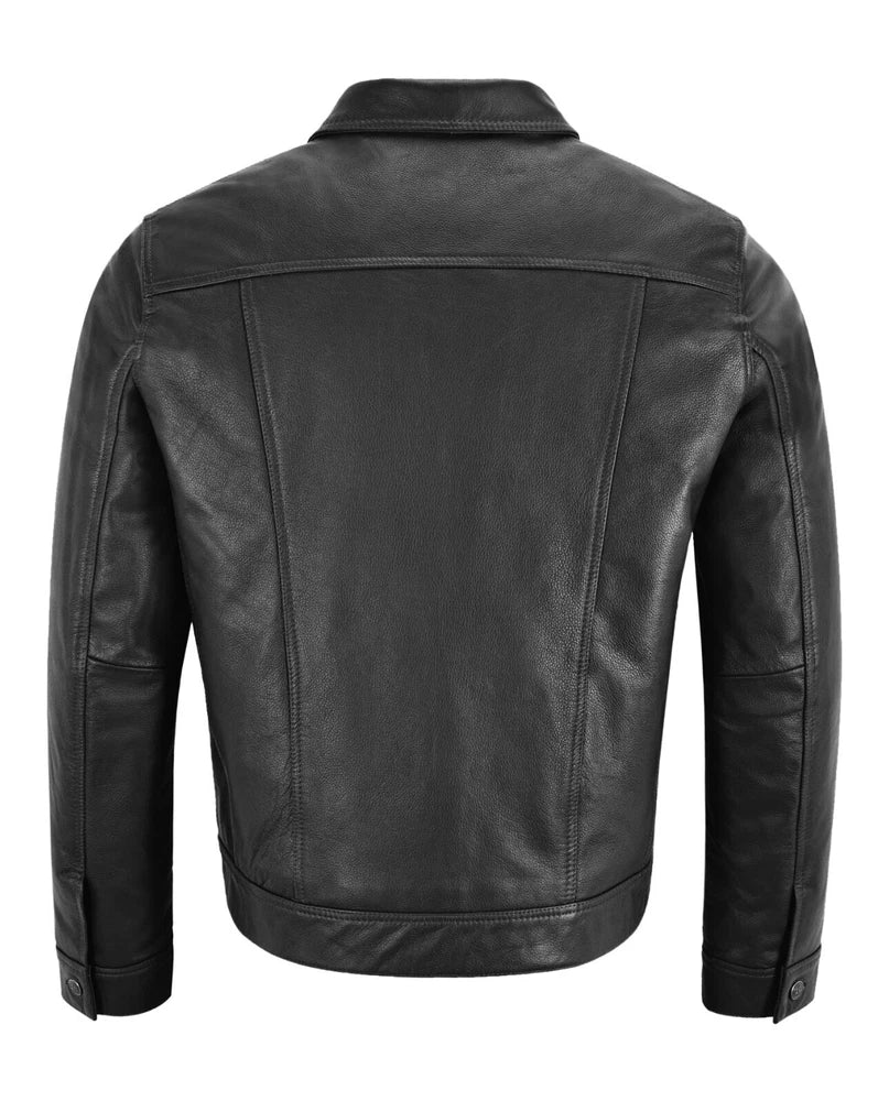 Black leather jacket on a white background