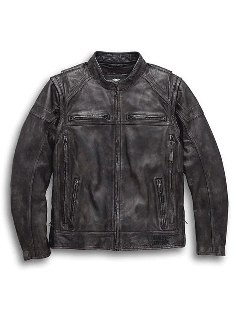 Black leather jacket on a white background