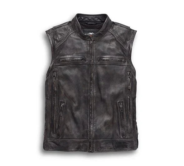 Black leather vest on a white background