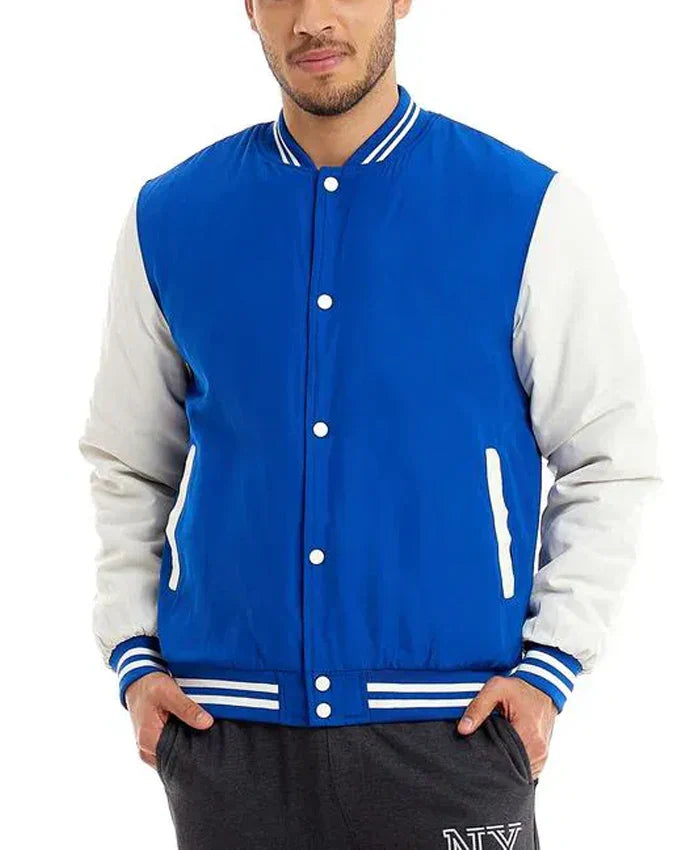 Blue and White Baseball Varsity Jacket - Recreated Inspired Edition
