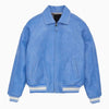 Blue jacket with white accents on a white background