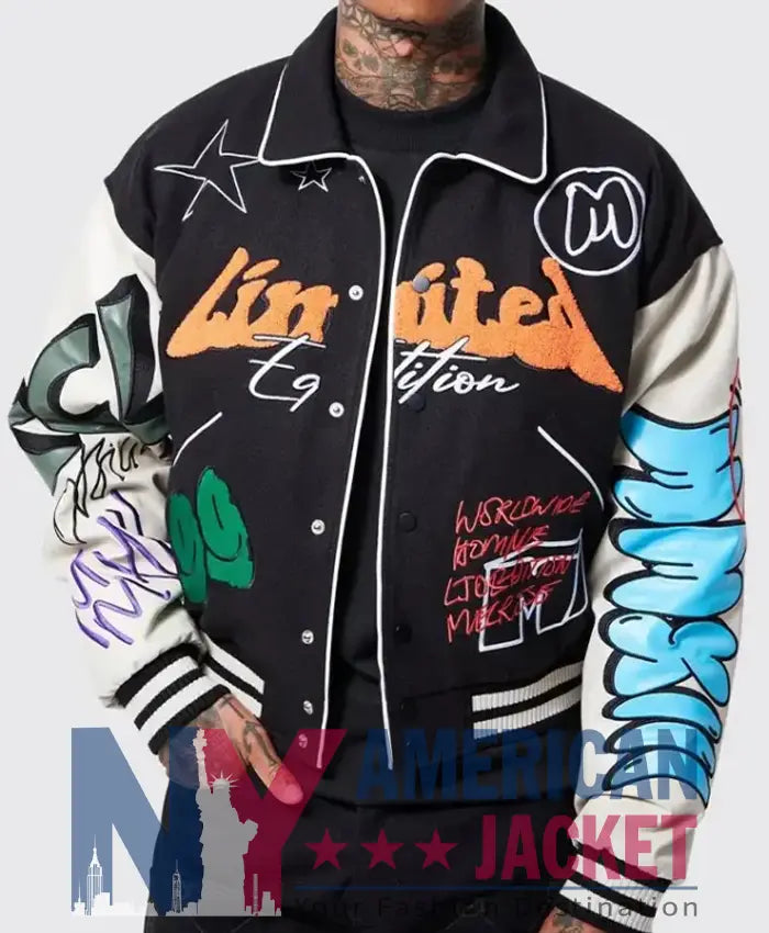 Boxy Fit Graffiti Varsity Jacket - Recreated Inspired Edition
