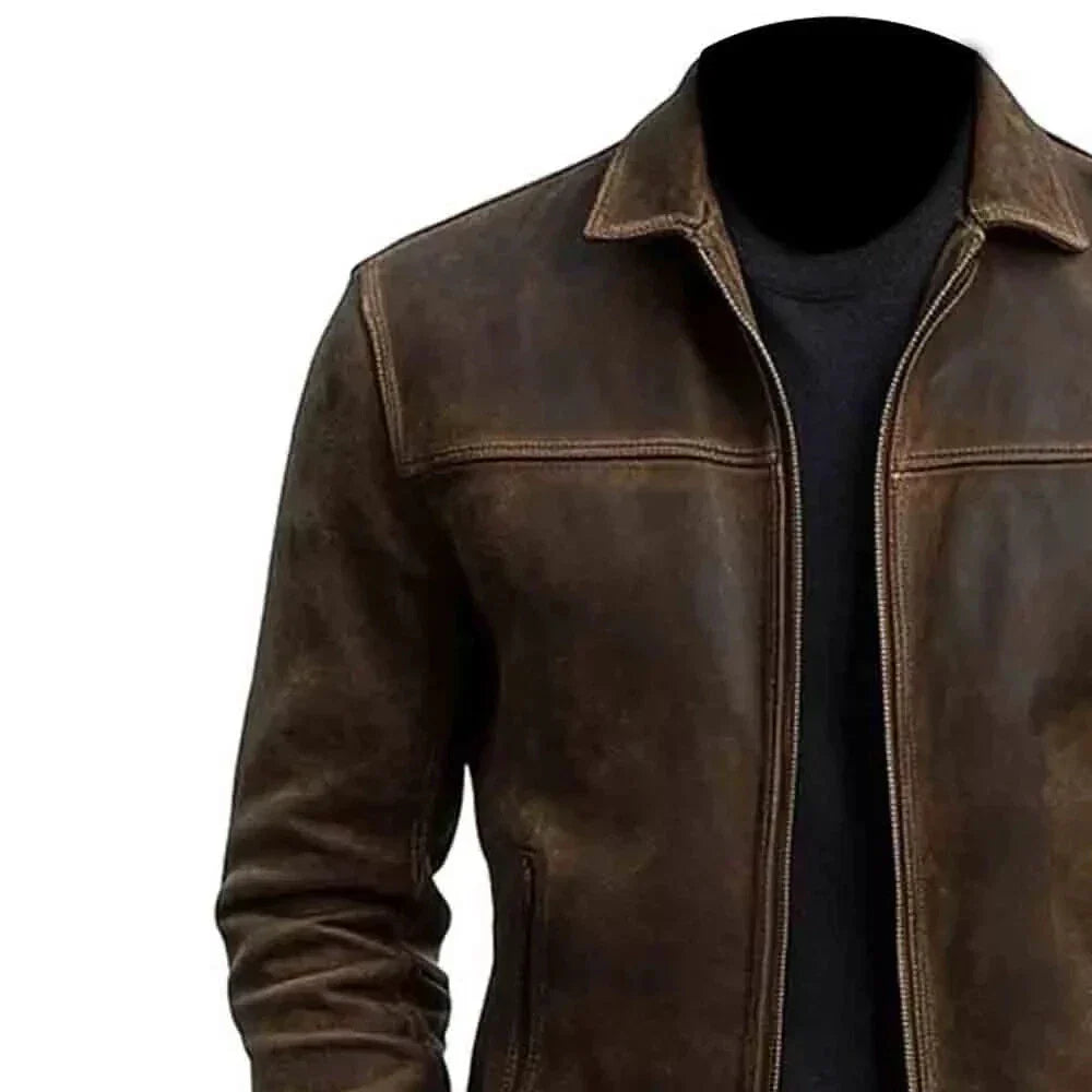 Brown leather jacket on a white background