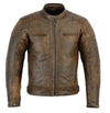 Brown leather jacket on a plain background