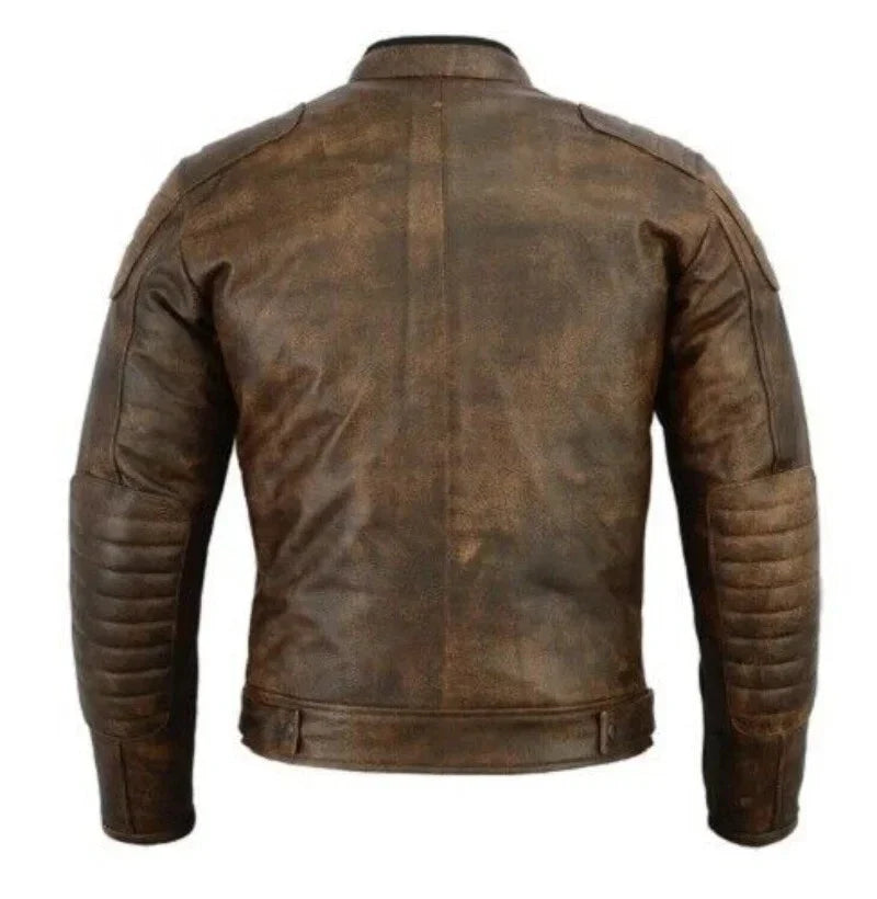 Brown leather jacket on a white background