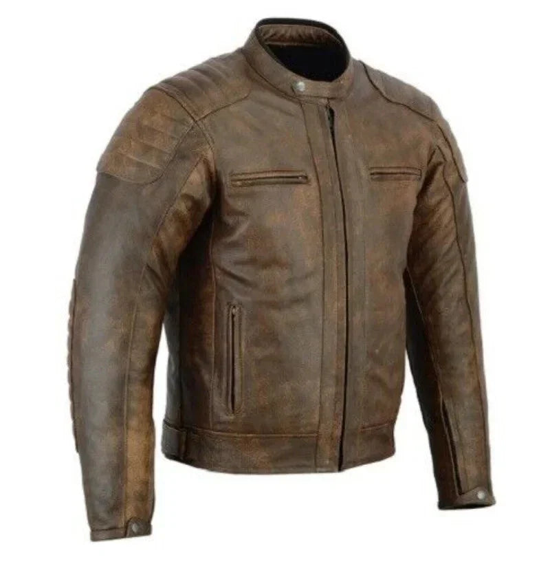 Brown leather jacket on a white background