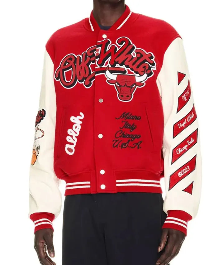 Chicago Bulls x Off-White Varsity Jacket - Recreated Inspired Edition
