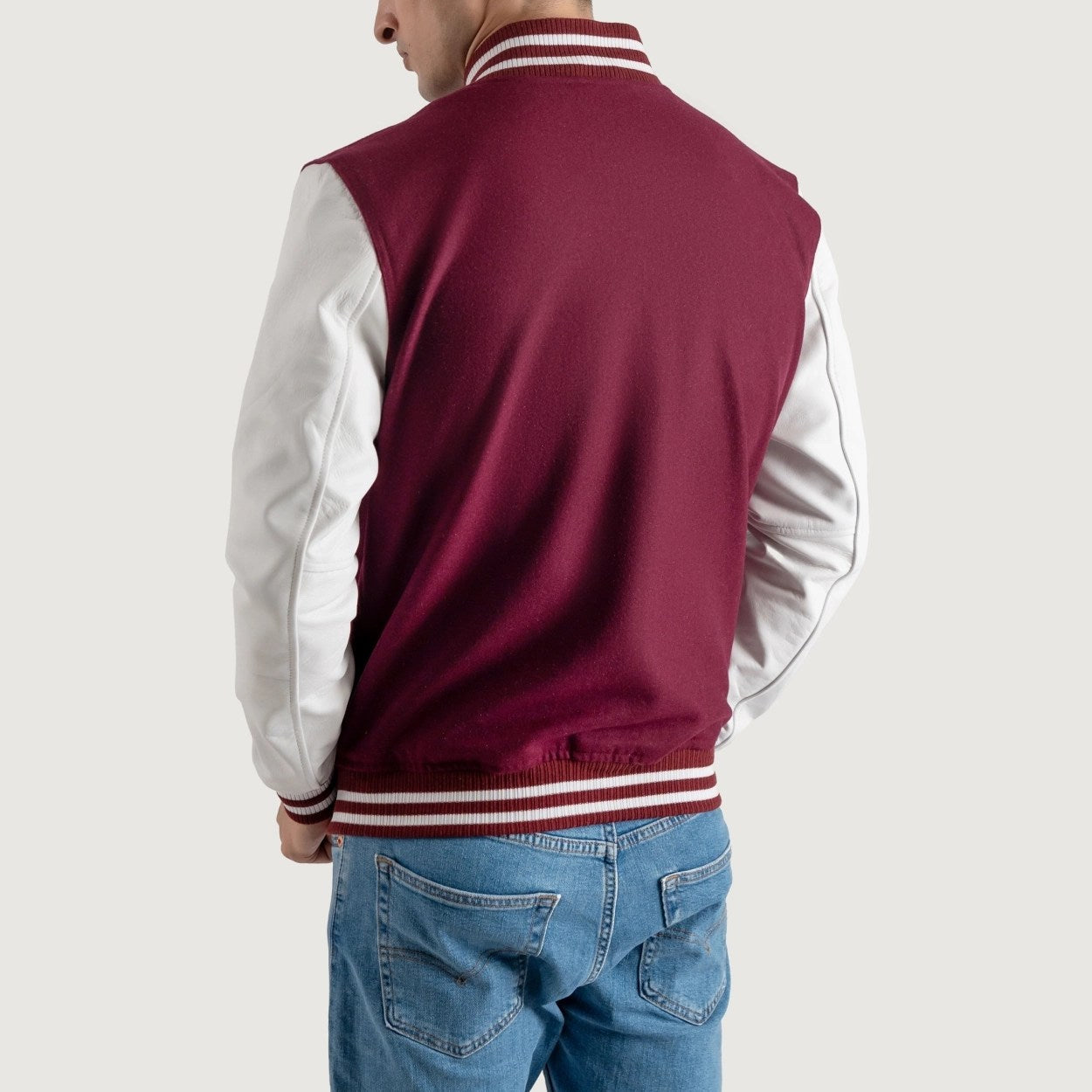 Burgundy Maroon and White Varsity Letterman Jacket - Recreated Inspired Edition