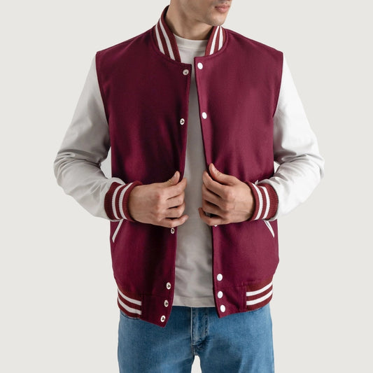 Burgundy Maroon and White Varsity Letterman Jacket - Recreated Inspired Edition