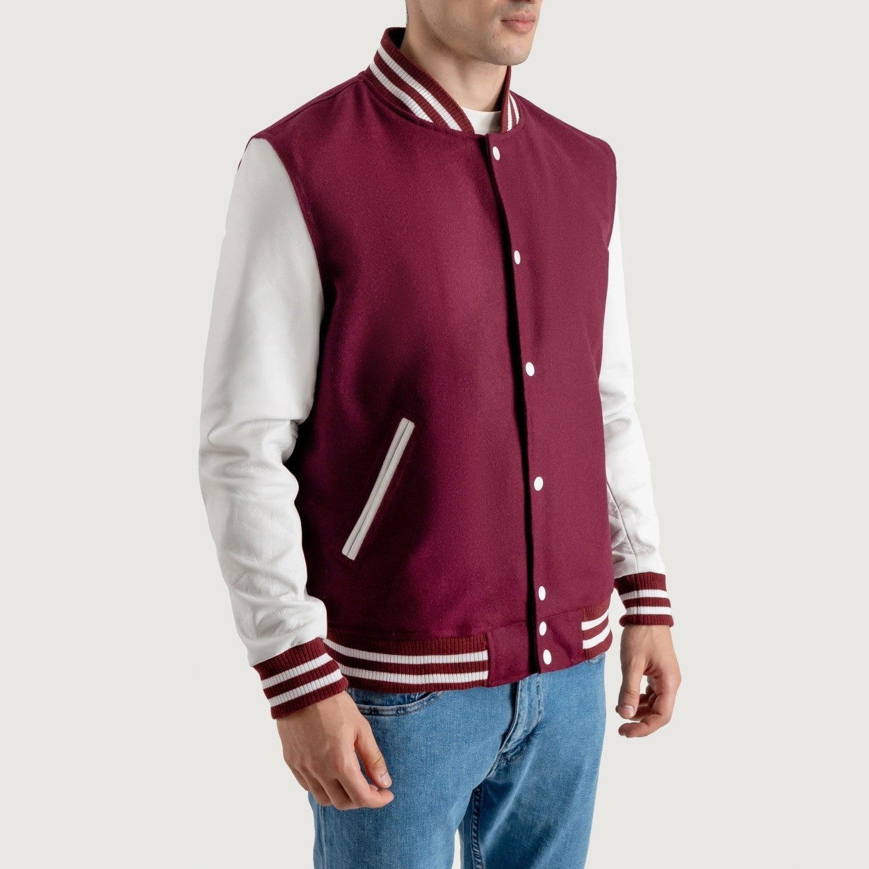 Burgundy Maroon and White Varsity Letterman Jacket - Recreated Inspired Edition