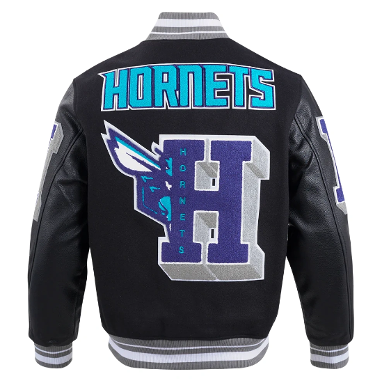 Charlotte Hornets Black Wool Varsity Jacket - Recreated Inspired Edition
