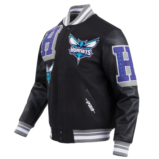 Charlotte Hornets Black Wool Varsity Jacket - Recreated Inspired Edition