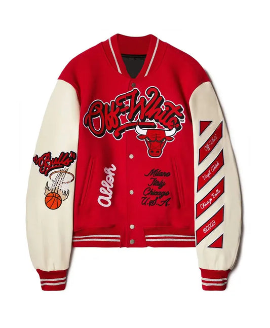 Chicago Bulls x Off-White Varsity Jacket - Recreated Inspired Edition